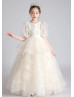 Beaded Ivory Lace Tulle Chic Flower Girl Dress Beaded Ivory Lace Tulle Chic Flower Girl Dress